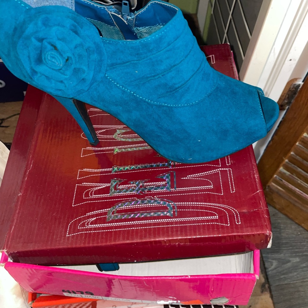 Vibrant Blue Suede High Heel Booties